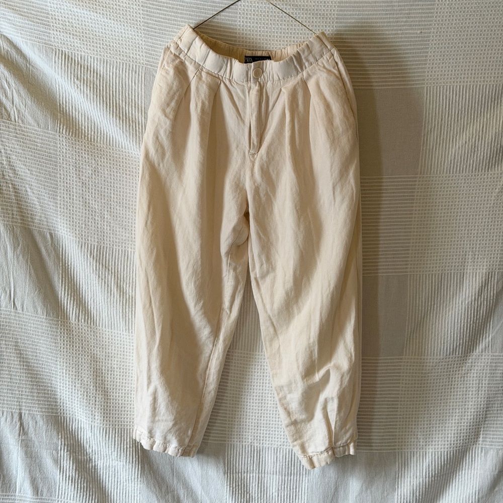 Zara Ivory Linen Blend Tapered Pants